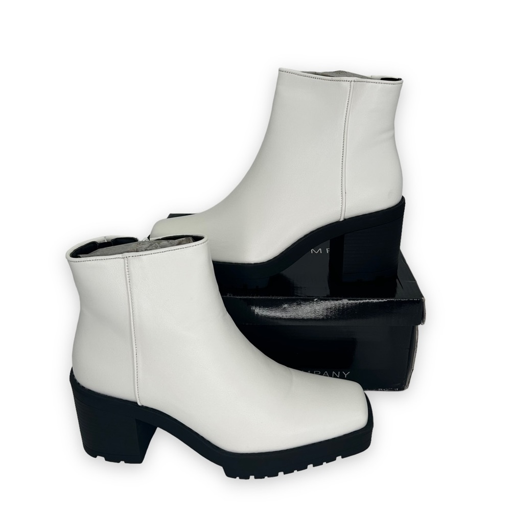 White Women's Ankle Boots with Block Heel